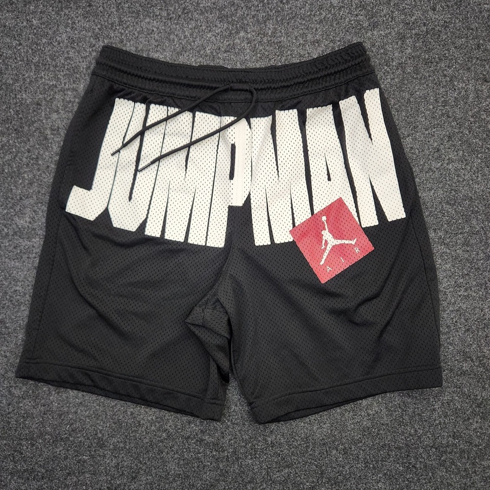 Nike Air Jordan Mens Medium Black Jumpman Graphic Mesh Basketball Sports Shorts